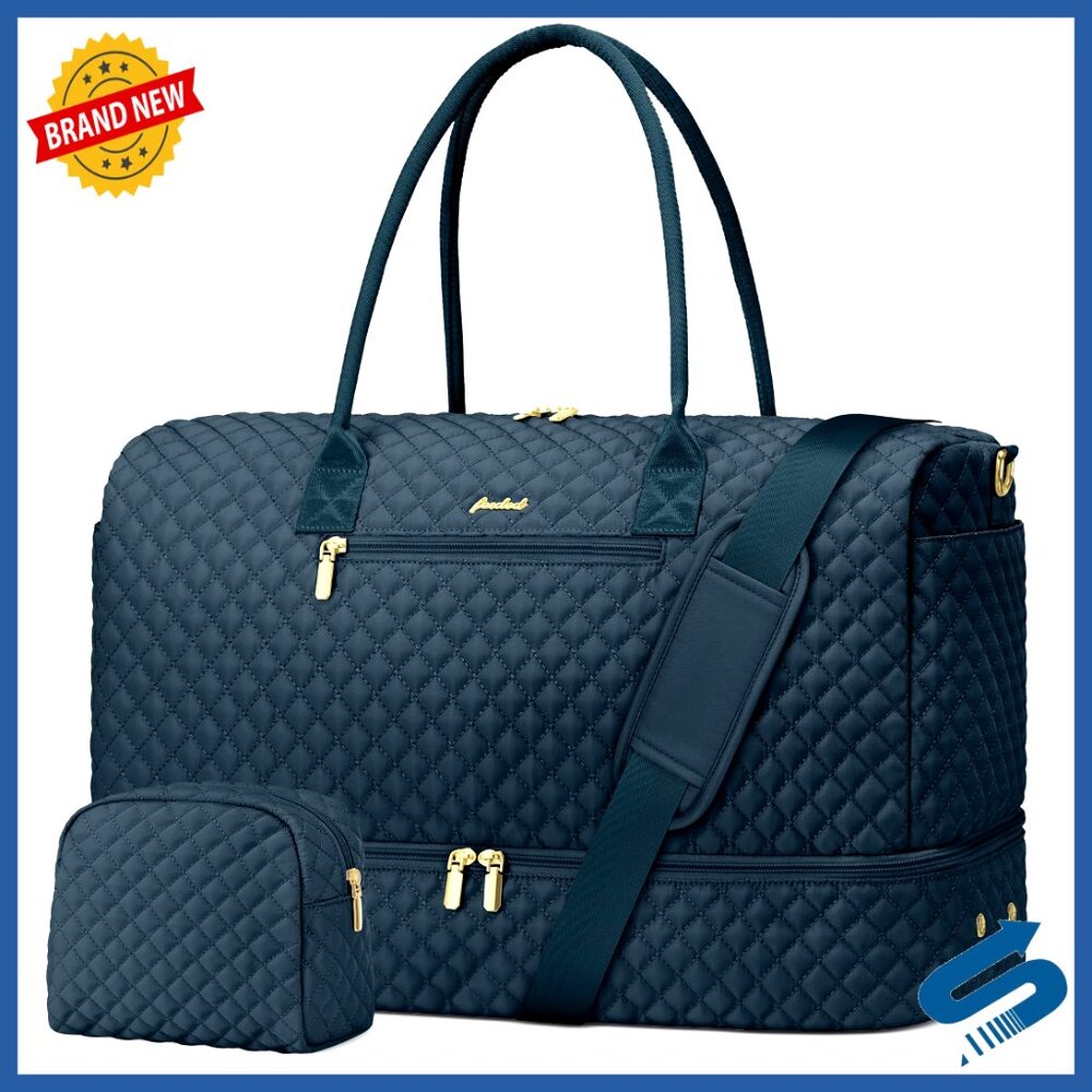 40l Travel Duffel Bag With Shoe Compartment, Wet Pocket, Toiletry Bag